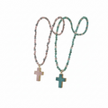 Boho Cross Beaded Necklace – Natural Stone Faith Pendant