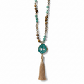 Boho Tassel Pendant Necklace – Natural Stone Beaded Long Necklace