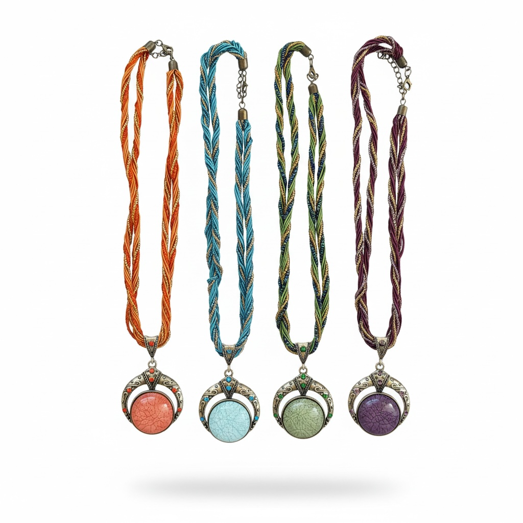 Braided Cord Statement Necklace | Vintage Tribal Style