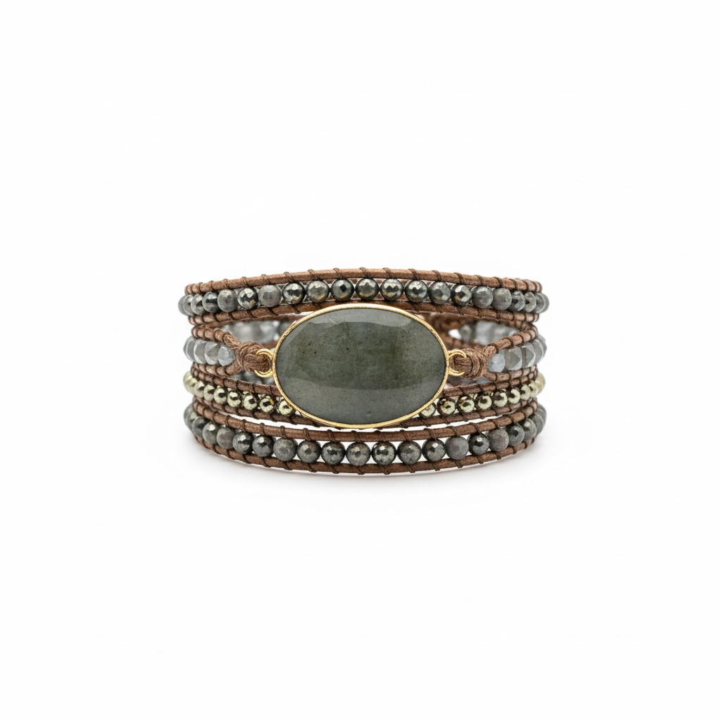 Earthstone Gray Wrap Bracelet Handmade