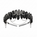 Black and silver headband with decorative elements on a white background