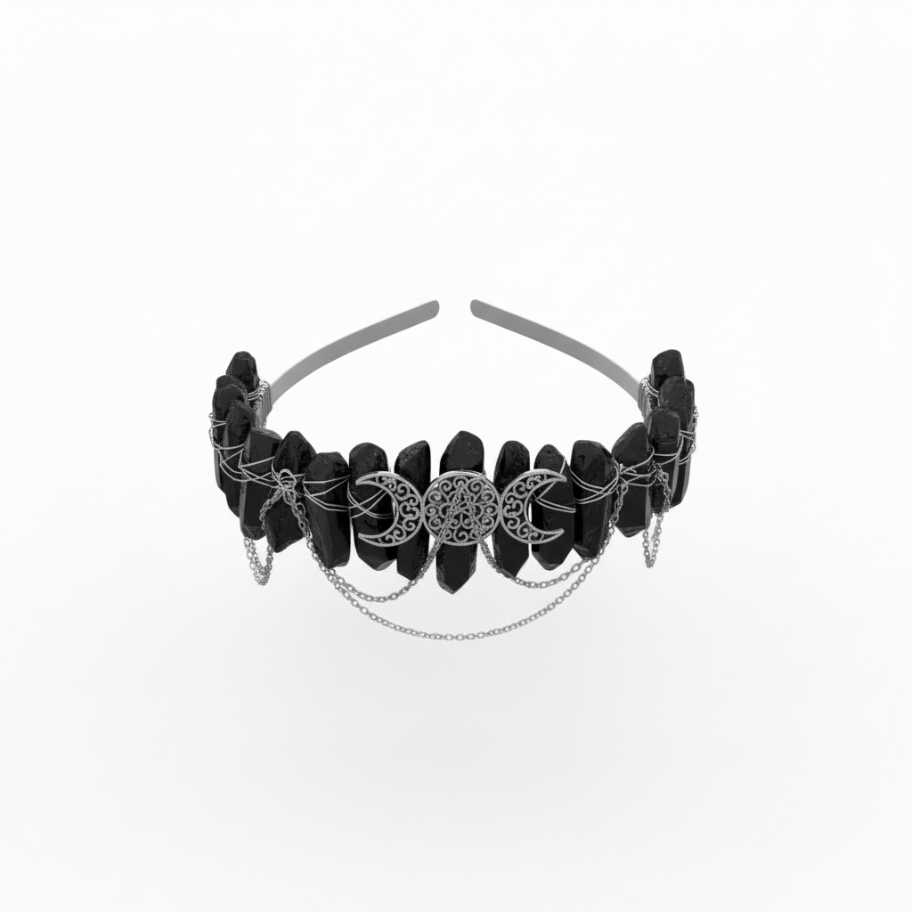 Black Quartz Crystal Crown – Triple Moon Tiara Headpiece