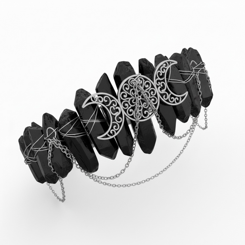 Black Quartz Crystal Crown – Triple Moon Tiara Headpiece