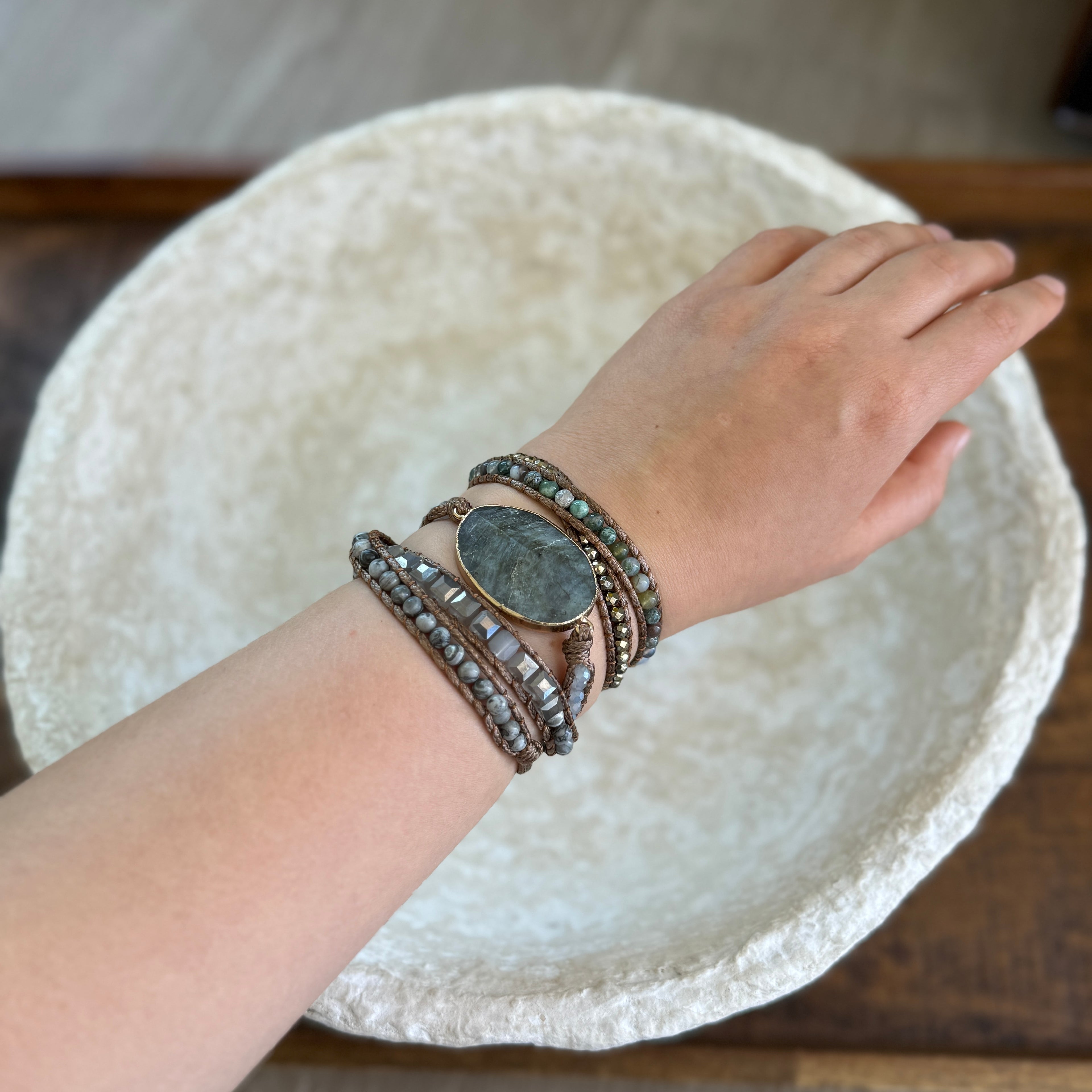 Earthstone Gray Wrap Bracelet Handmade