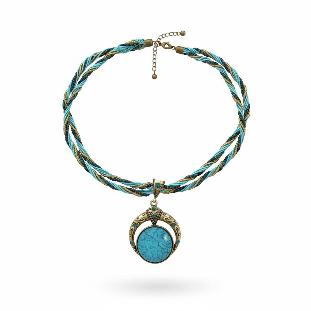 Braided Cord Statement Necklace | Vintage Tribal Style