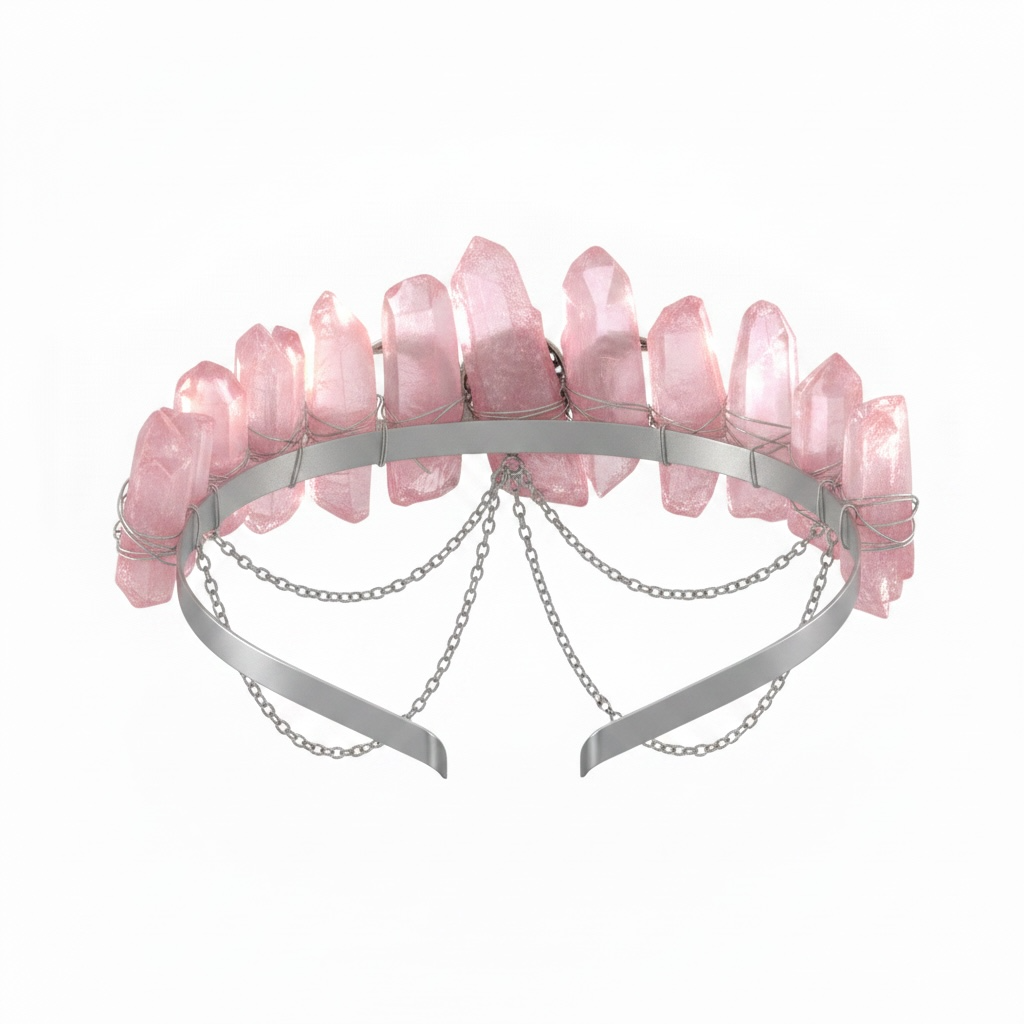 Pink Quartz Crystal Crown – Triple Moon Tiara Headpiece
