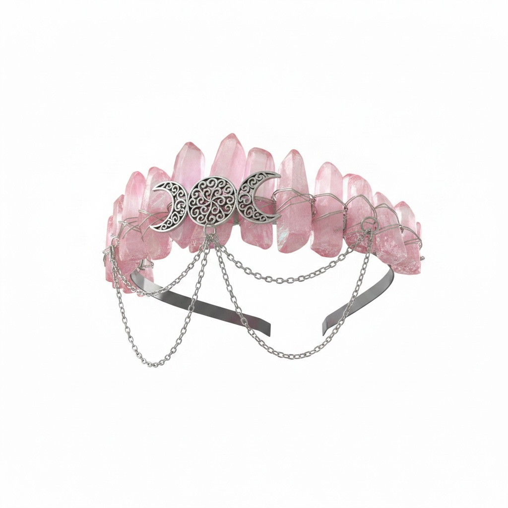 Pink Quartz Crystal Crown – Triple Moon Tiara Headpiece