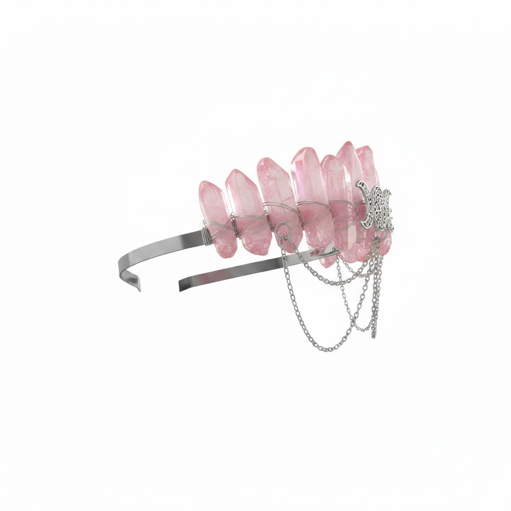 Pink Quartz Crystal Crown – Triple Moon Tiara Headpiece