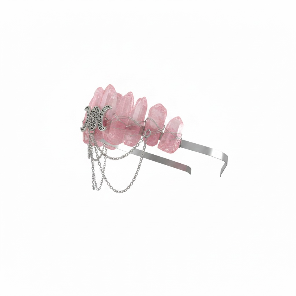 Pink Quartz Crystal Crown – Triple Moon Tiara Headpiece