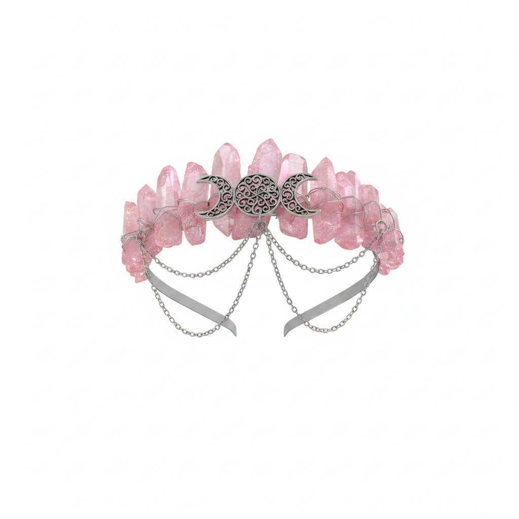 Pink Quartz Crystal Crown – Triple Moon Tiara Headpiece