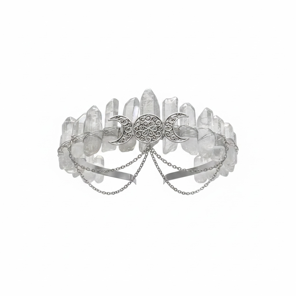 Clear Quartz Crystal Crown – Triple Moon Tiara Headpiece