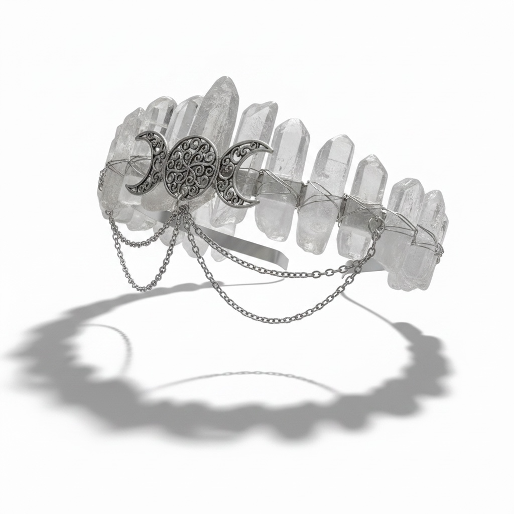 Clear Quartz Crystal Crown – Triple Moon Tiara Headpiece