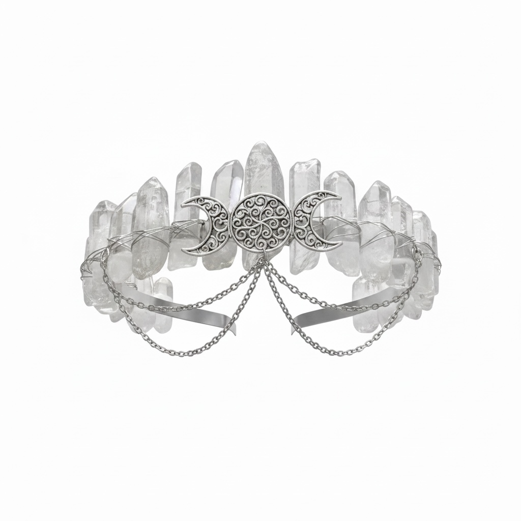 Clear Quartz Crystal Crown – Triple Moon Tiara Headpiece