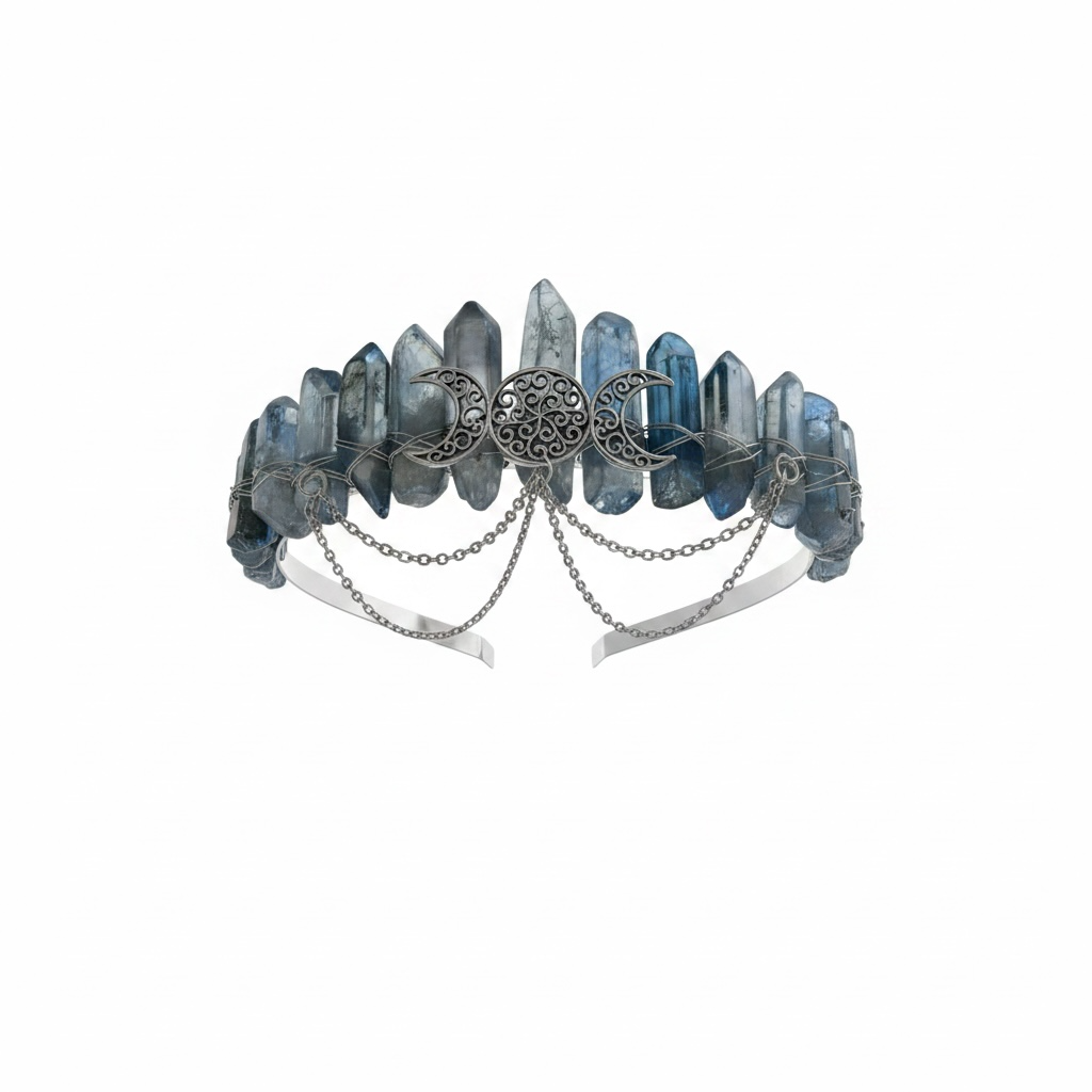 Ice Blue Quartz Crystal Crown – Triple Moon Tiara Headpiece