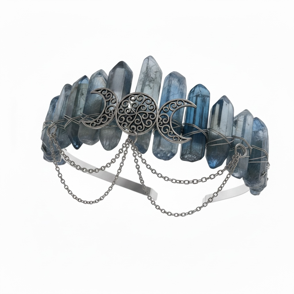 Ice Blue Quartz Crystal Crown – Triple Moon Tiara Headpiece