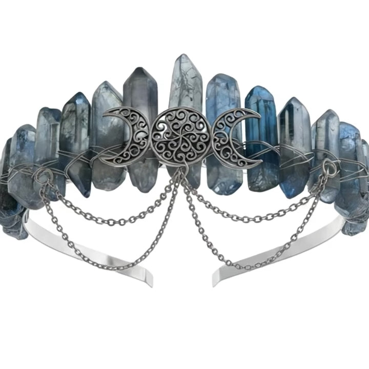 Ice Blue Quartz Crystal Crown – Triple Moon Tiara Headpiece