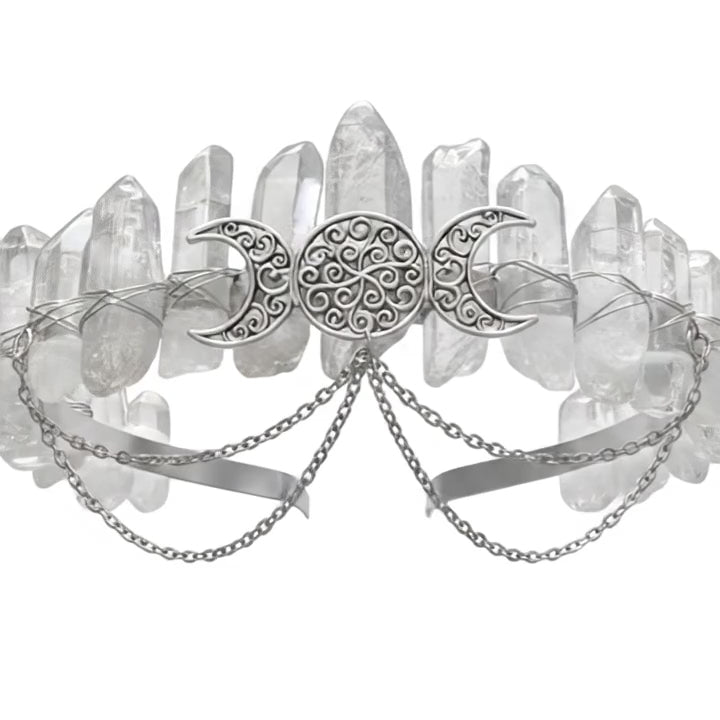 Clear Quartz Crystal Crown – Triple Moon Tiara Headpiece