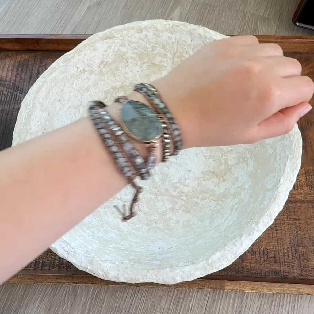 Earthstone Gray Wrap Bracelet Handmade