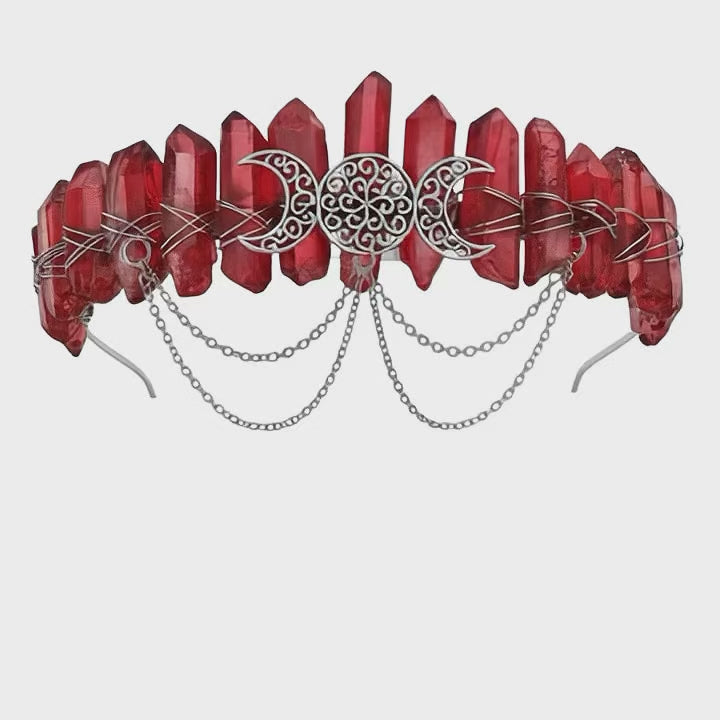 Red Quartz Crystal Crown – Triple Moon Tiara Headpiece