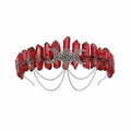 Red gemstone headband with silver chain and decorative element on a white background