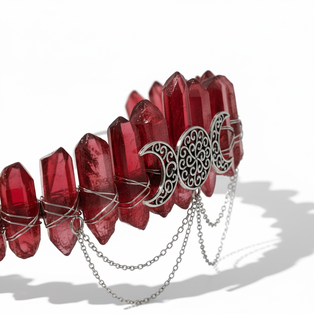 Red Quartz Crystal Crown – Triple Moon Tiara Headpiece