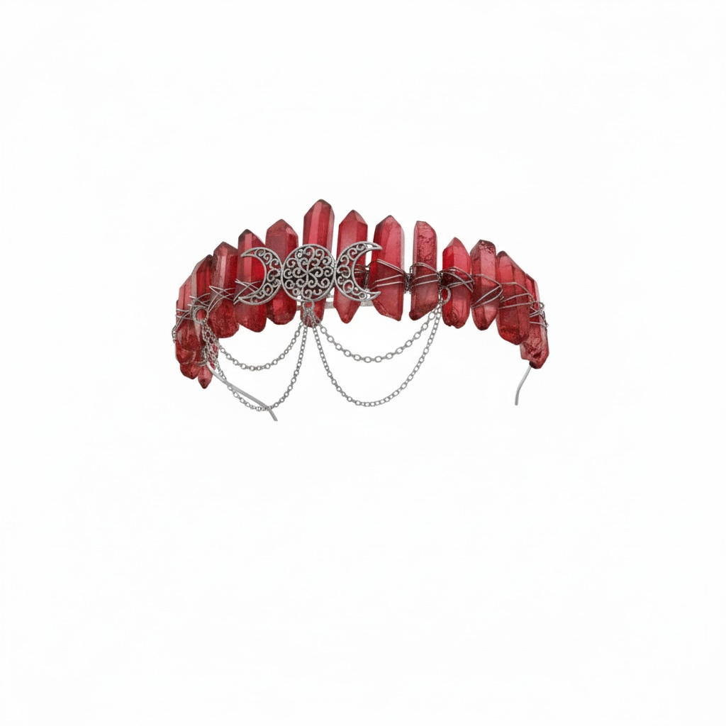 Red Quartz Crystal Crown – Triple Moon Tiara Headpiece