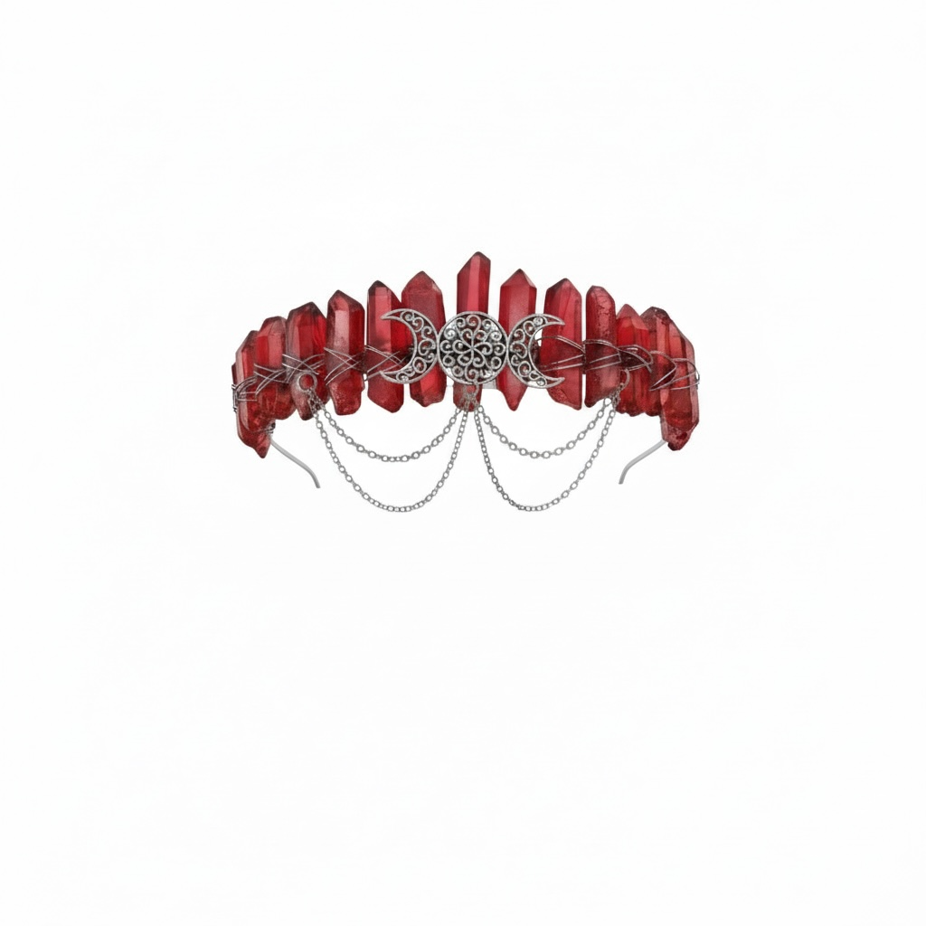 Red Quartz Crystal Crown – Triple Moon Tiara Headpiece