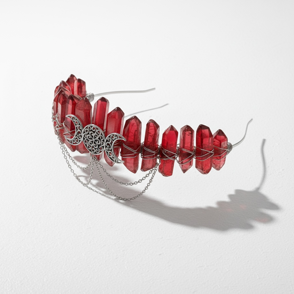 Red Quartz Crystal Crown – Triple Moon Tiara Headpiece