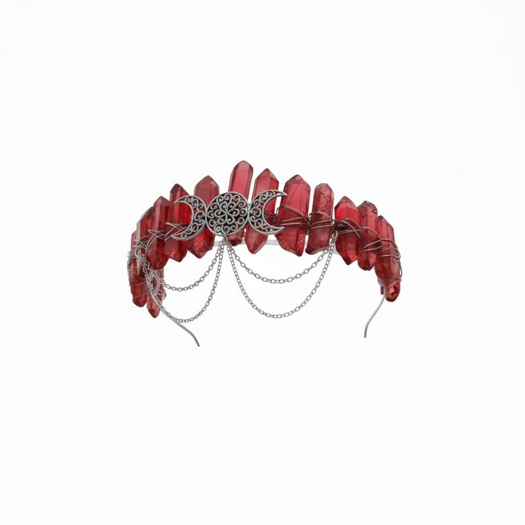 Red Quartz Crystal Crown – Triple Moon Tiara Headpiece